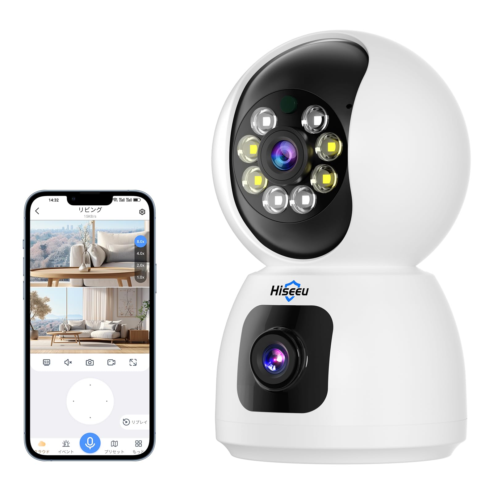 

Lens HISEEU PTZ 3MP Alexa Alexa Indoor Camera Home Monitoring Care WiFi Indoor Wireless Security Camera WiFi 5Ghz Not [Dual Camera] - (Night Vision) білий