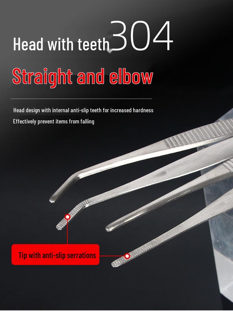 Extra Long 304 Stainless Steel Bent Tip Tweezers - Anti-Static Gardening & Planting Tool