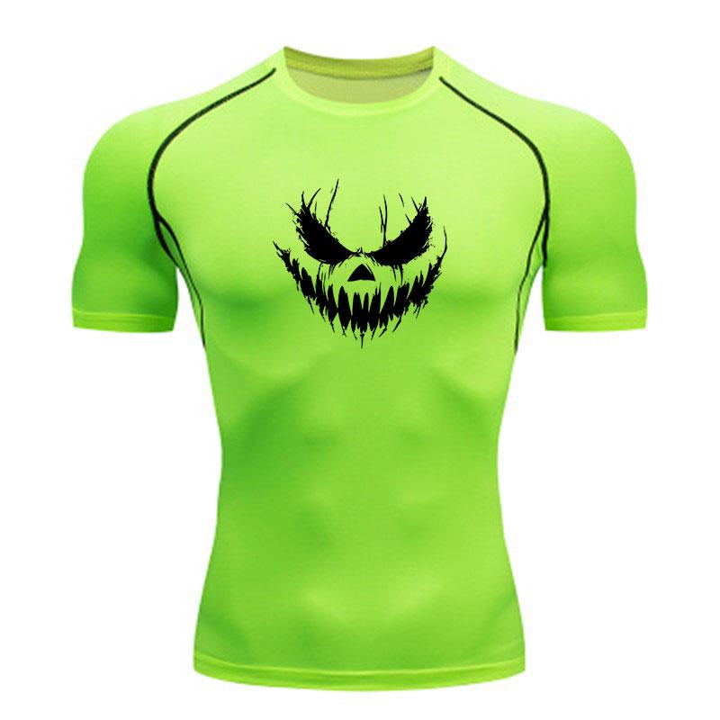 Men's Compression Athletic Gym T-Shirt, Scary Dark Demon Fac