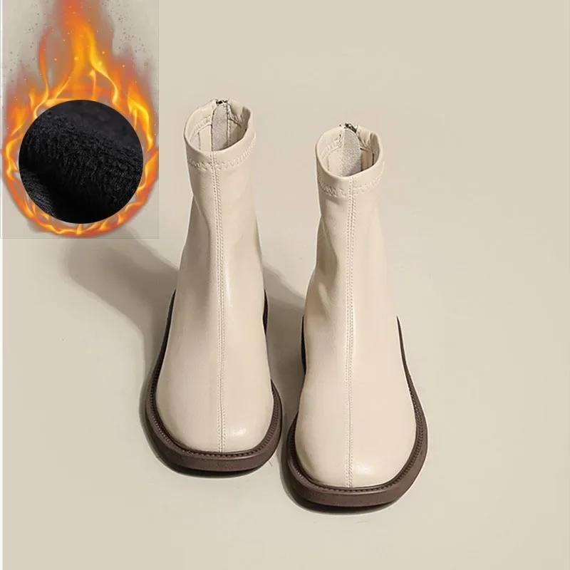

Зимние новые женские ботильоны модные мягкие кожаные женские элегантные короткие ботинки на низком квадратном каблуке туфли челси 40