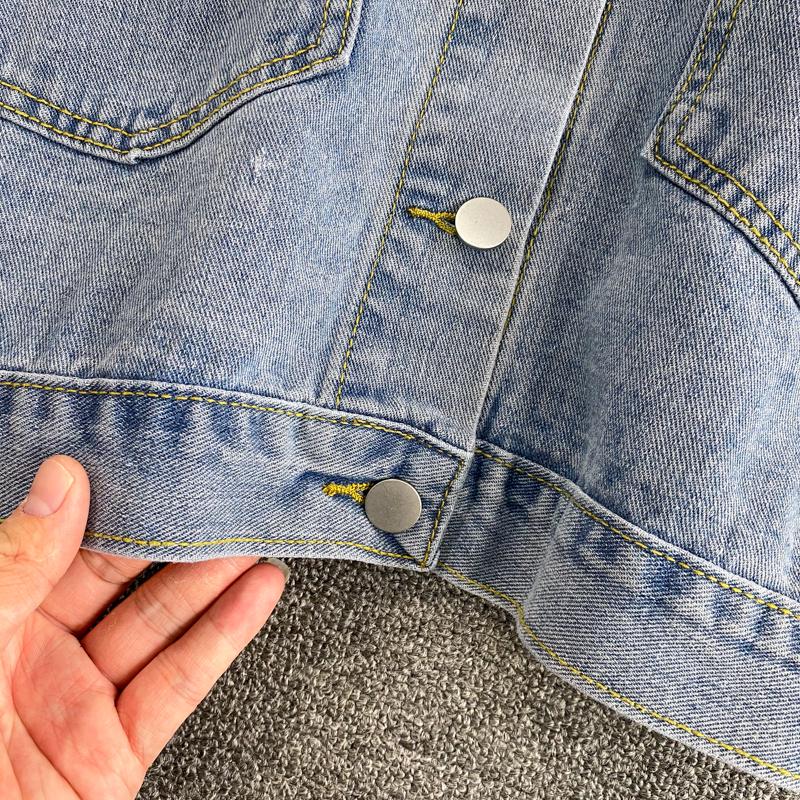 Kabáty s dlouhým rukávem Ženy Jean Bunda Volné Svrchní oblečení Límec s rozkládacím límcem Korejská móda Letter Vyšívání Dámské Topy