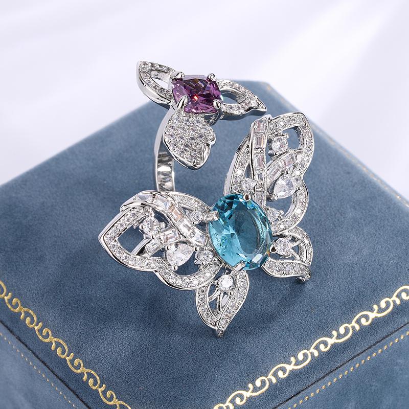 Light Luxury Shiny Diamond Butterfly Heart Open Ring Fashion All-in-one Ladies JewelryHot Selling Jewelry