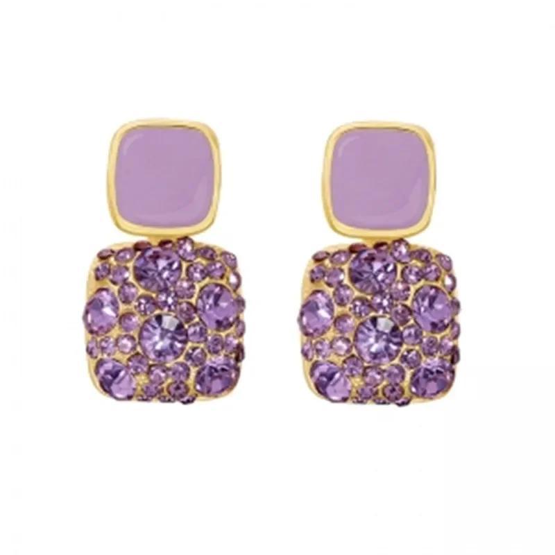 Purple Earrings Female Exquisite Fashion Stud Earrings Retro Temperament High-quality Square Diamond-encrusted Earrings