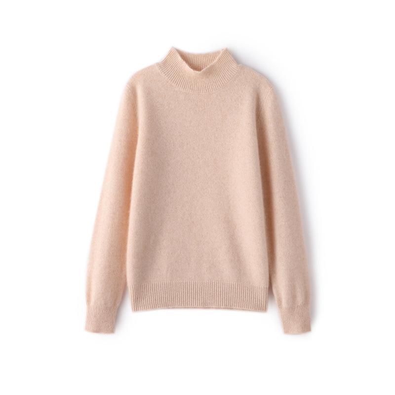 Women's Cashmere Half-High Collar Sweater: Autumn/Winter, Thick, Simple, Loose, Slimming Knitwear