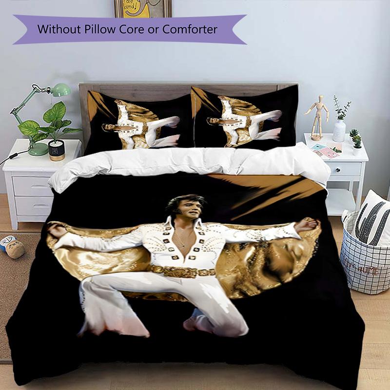 Elvis 3pcs Bedding Set Duvet Cover Closure Includes 1 Duvet Cover & 2 Pillowcases for All Seasons Bedroom Home Dorm Decor