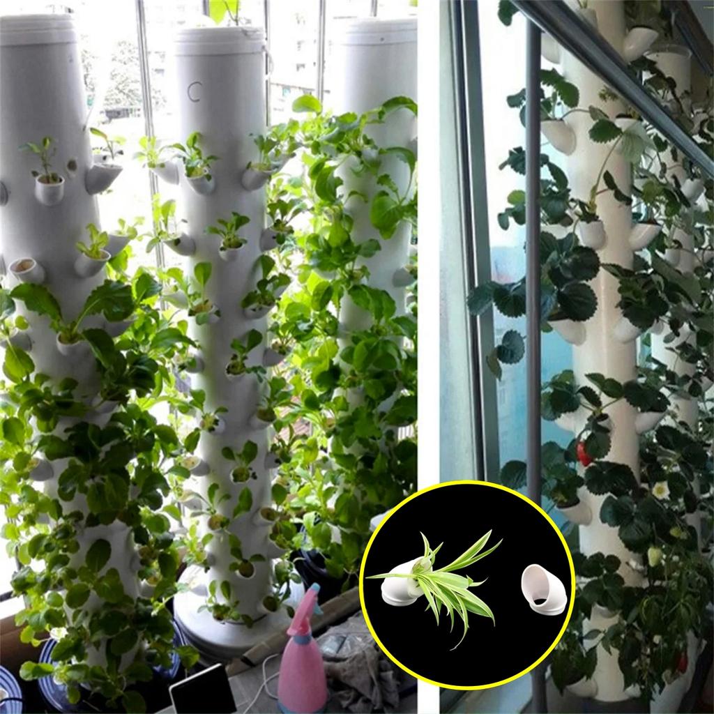 10Pcs PVC Pipe Soilless Hydroponics Fixed Plant Cups and Sponges Diameter 32mm Interface Plants Vegetables Seeds Nurturing Cups