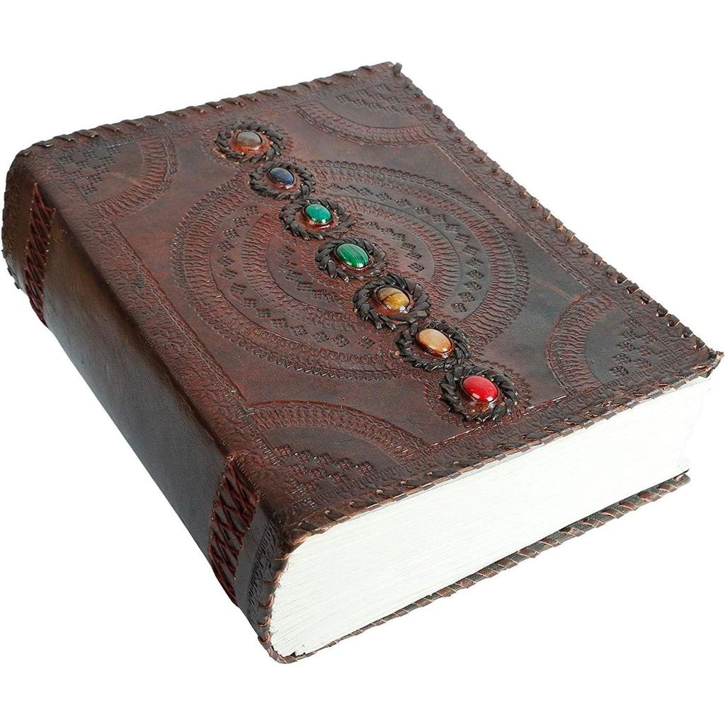 Fat Leather 600 Pages Journal Large Seven Stone Kožený zápisník Prázdný Ručně vyrobený Book Sketchbook Každodenní použití (10*13 palců)