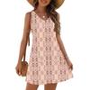 Women's Fashion Casual Summer Cupless Bag V-neck Vintage Color Block Stitching Print Dress Beach Sundress