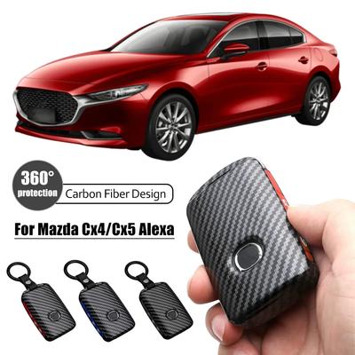 Coque de protection pour clé de voiture en fibre de carbone et silicone pour Mazda 3, Alexa, CX-30, CX30, CX5, CX-5, CX8, CX9, CX4, 2019 et 2020, accessoires automobiles