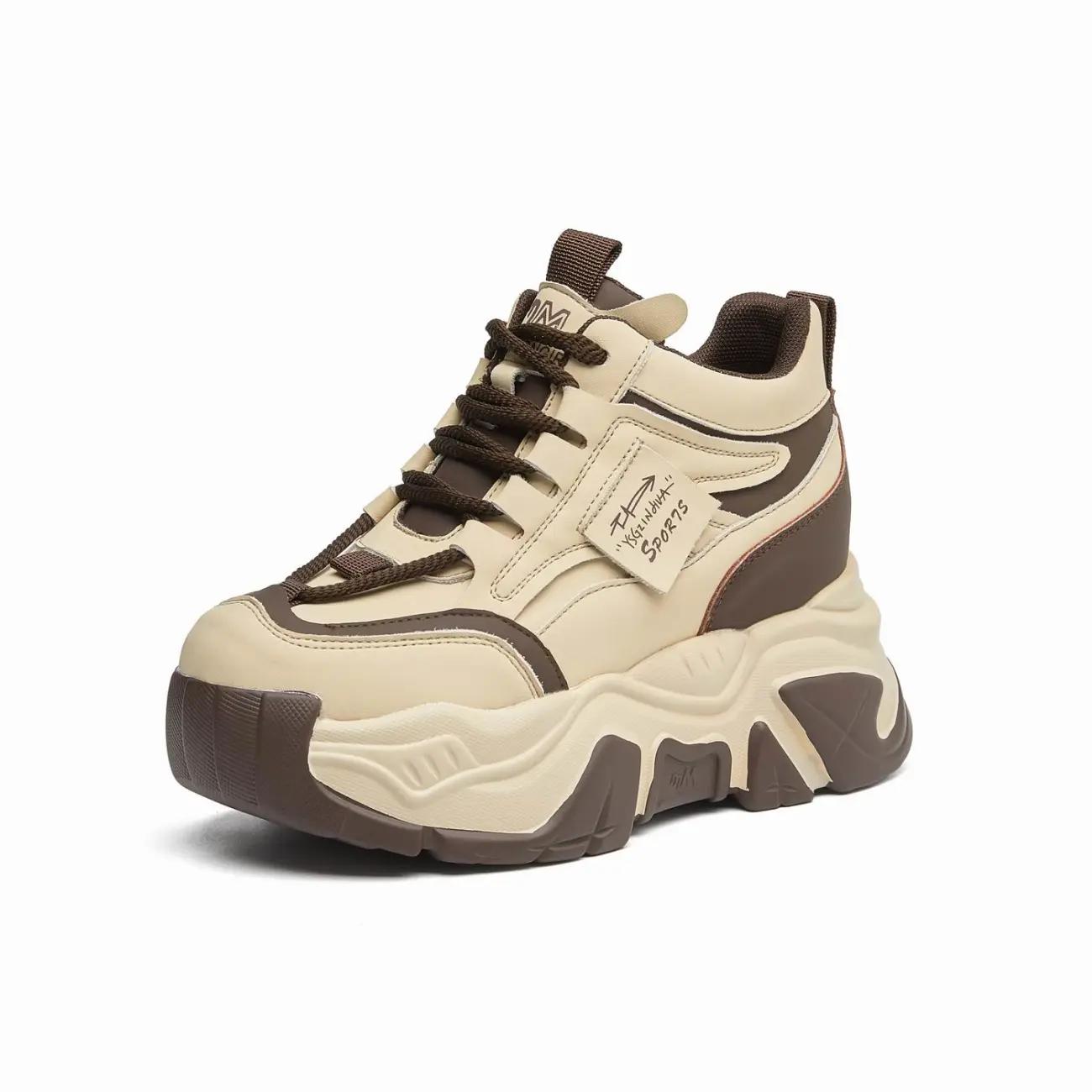 

Модные горячие продажи 8 см массивные кроссовки из натуральной кожи весна осень вулканизированная обувь женские кроссовки на платформе клиновидная дышащая обувь 34