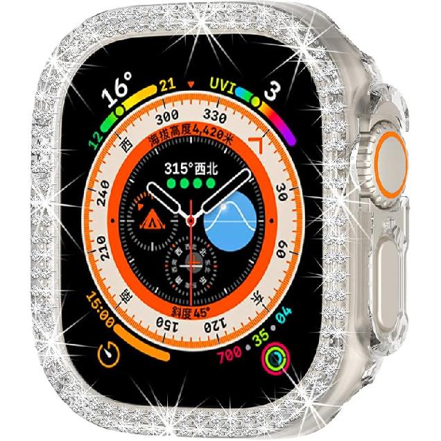 Compatible with Apple Watch Ultra 3/2/1 49mm Double Row Bling Diamond Case PC Bumper Protective Cases Women Men Crystal Shining Rhinestone Cases