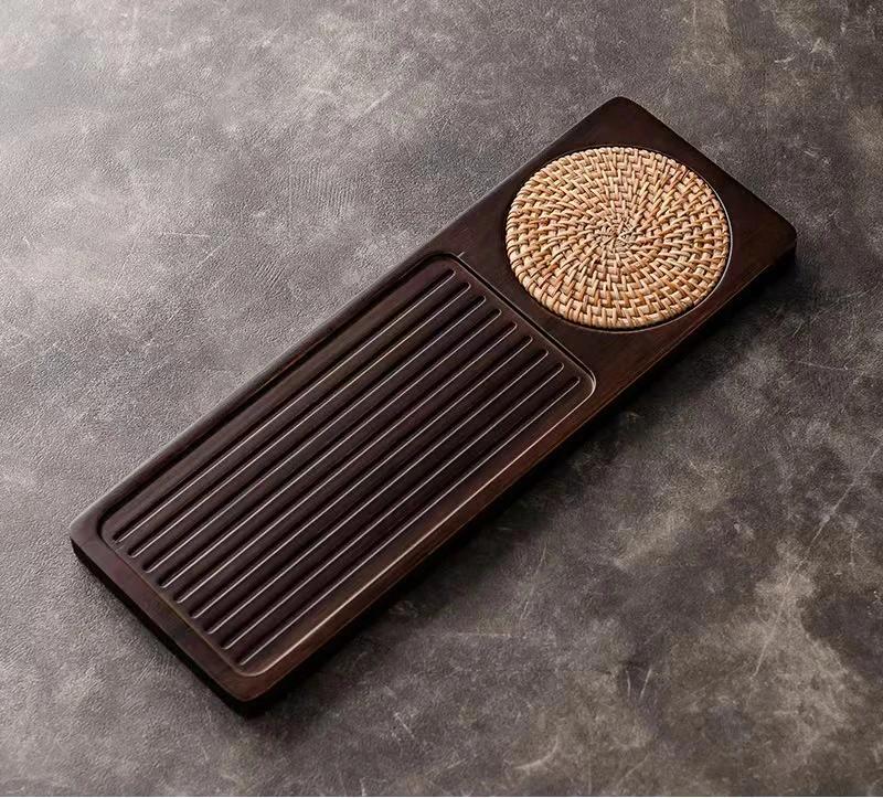 Solid Bamboo Wood Tea Tray Portable Rattan Mat Rectangle Serving Table Plate Storage Dish for Hotel Tea Plate Accessories Saucer