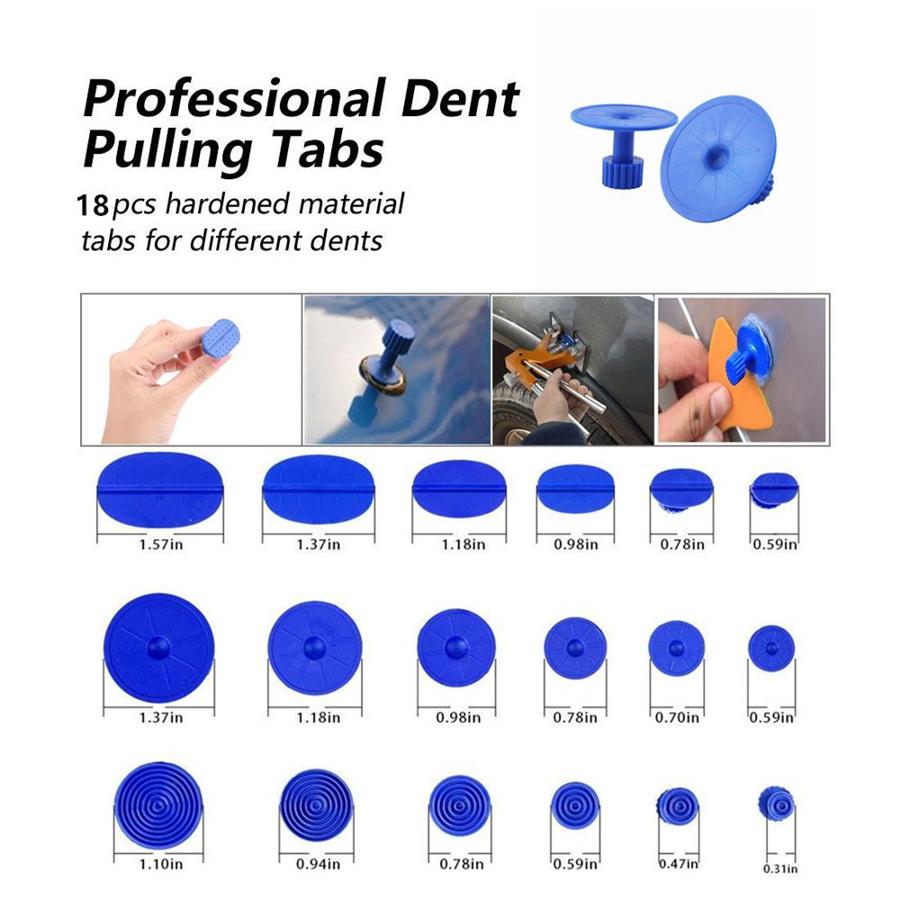 19Pcs Car Body Paintless Dent Repair Lifter Puller Tabs Dent Removal Tool Kit
