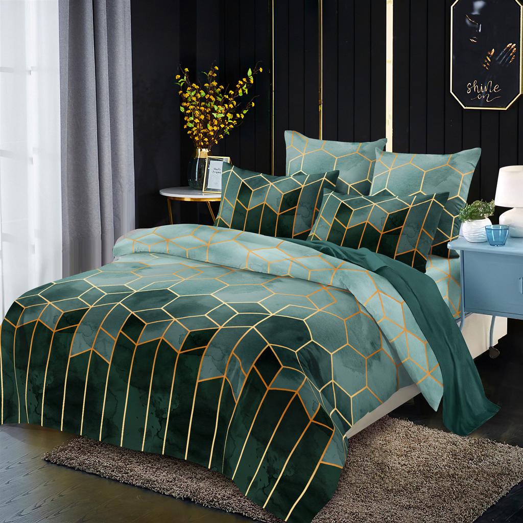 12 spalvų patalynė, vientisa auksinė paauksuota linija, geometrinis elementas, patogi pagalvės užvalkalas, antklodės užvalkalas, trijų dalių komplektas