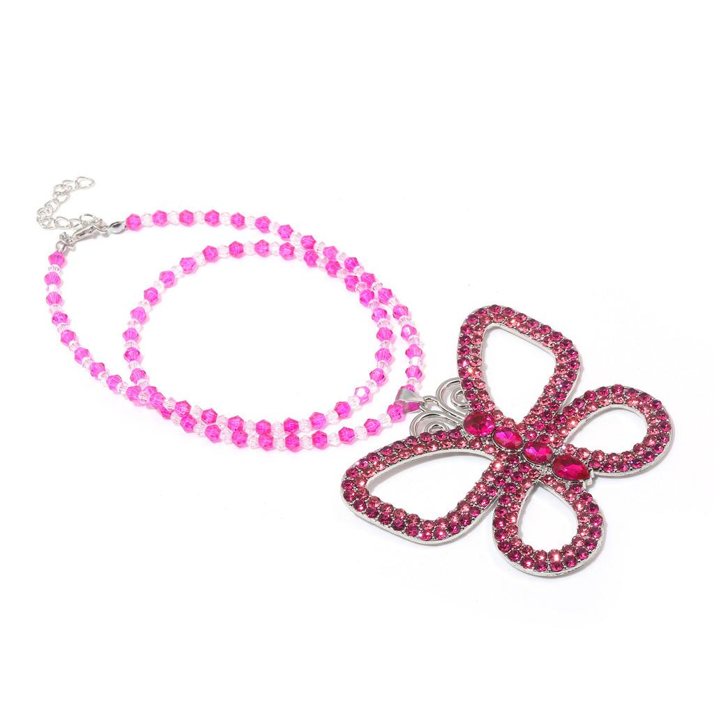 Sweet Diamond Imitation Decorated Butterfly Shaped Hollow Design Necklace