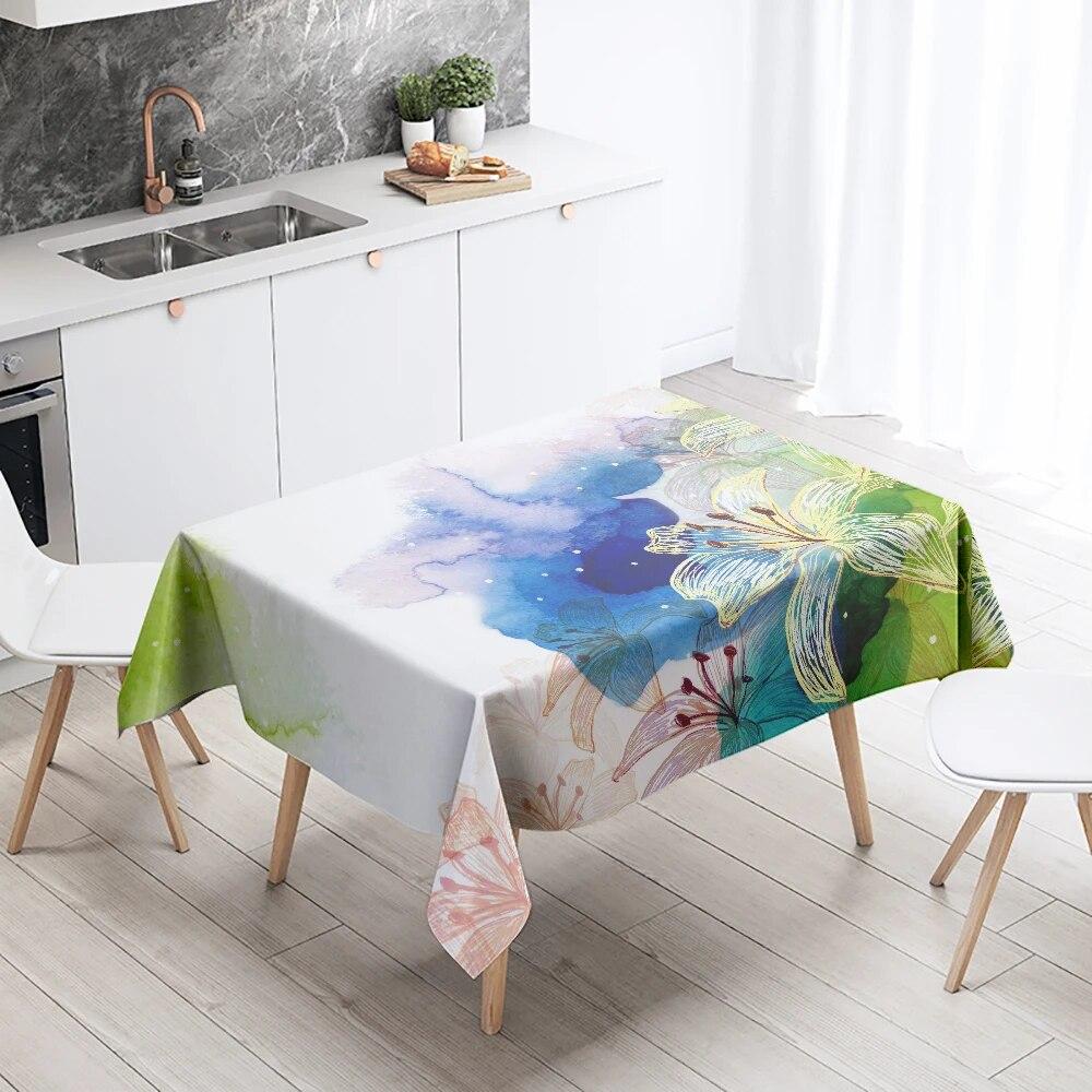 Floral Tablecloth Home Decor Stain Resistant Waterproof Table Decoration Rectangular Kitchen Fireplace Tops