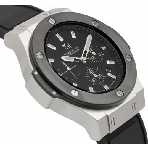 HYAKUICHI 101 No.8 Men's Watch, 100m Water Resistant, Chronograph, Date Display, Rubber Strap, Silver and Black