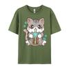 Boba Cat Bubble Tea Cat Kawaii Anime Girls Graphic T Shirts Unisex Oversized Camiseta Masculina Holidays