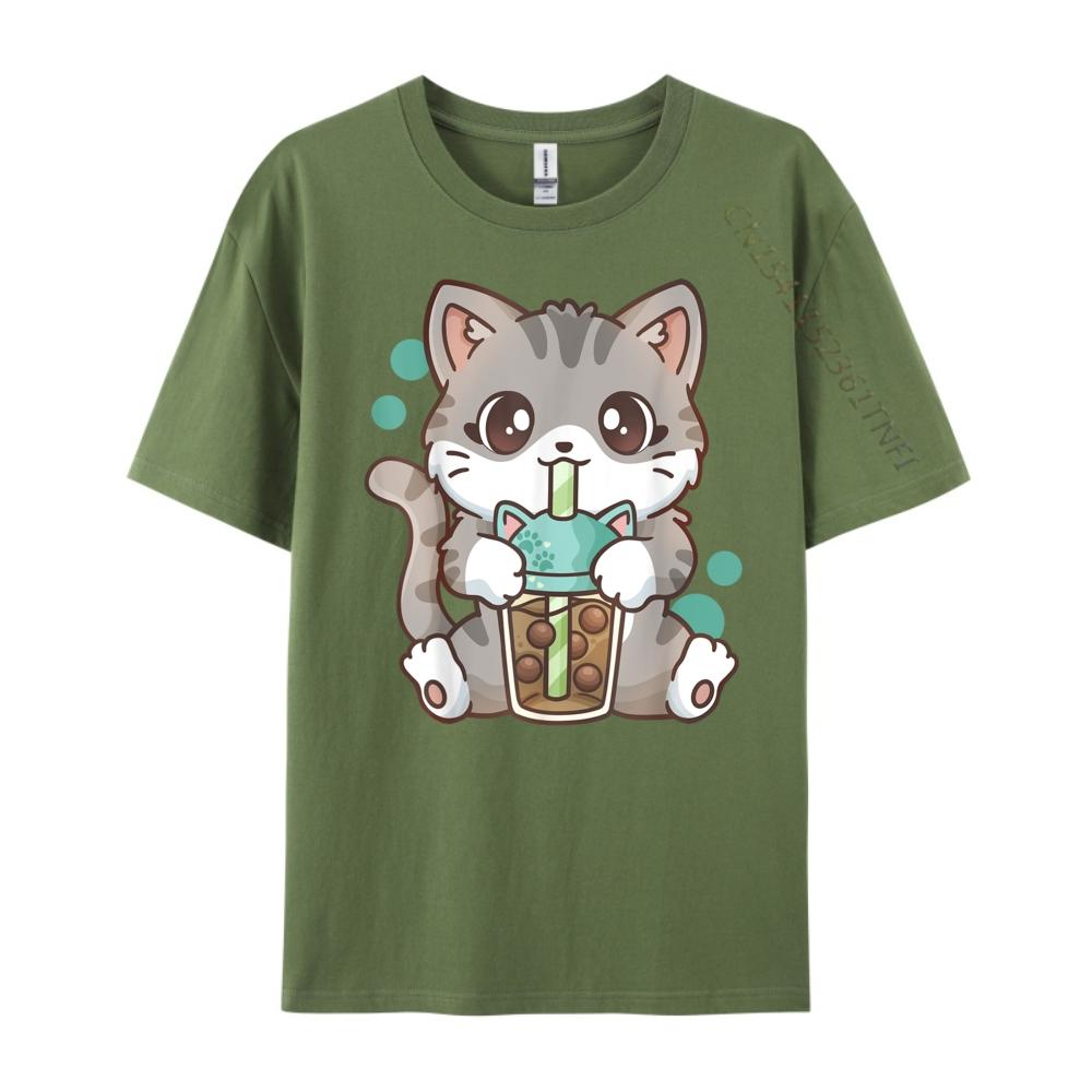 Boba Cat Bubble Tea Cat Kawaii Anime Girls Graphic T Shirts Unisex Oversized Camiseta Masculina Holidays