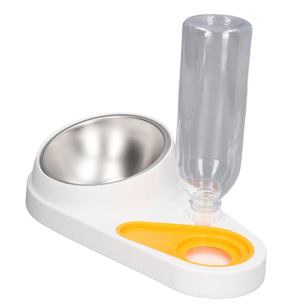 Cat Water Food Bowl Automatic Water Filling 16 Degree Tilt Stainless Steel Double Pet Bowl Set White