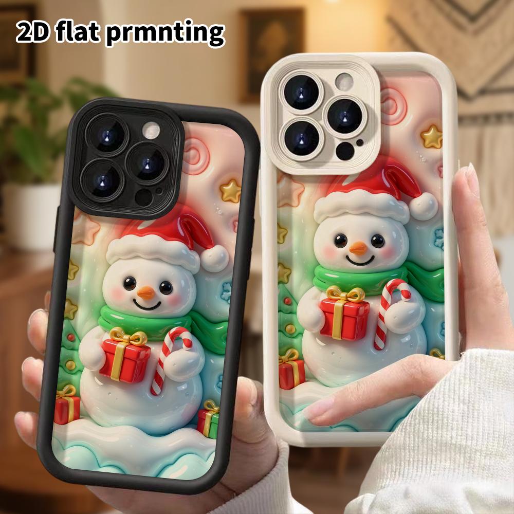 Phone case: 2D flat design, suitable for iPhone 18, 17, 16, 15, 14, 13 Pro protective cases, Christmas snowman, perfect Christmas and Halloween holida