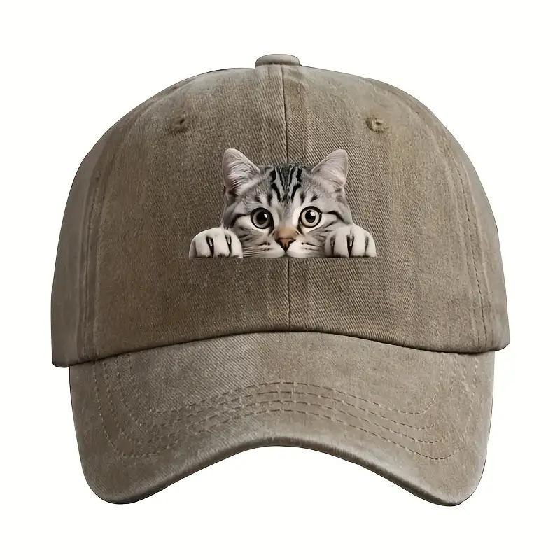 

JYL TS DIY Cat Print Cap Washed Vintage Dad Hat Cotton Khaki_ північна техас зелений колір