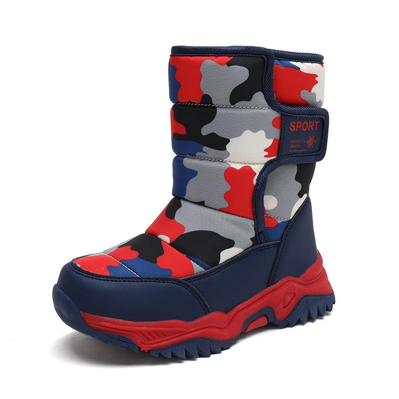 Children's 2024 Winter High-Top Camouflage Snow Boots - Warm Velvet-Lined in Black & Blue