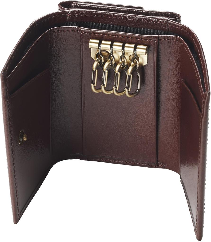 Men's Genuine Italian Leather Key Case with Integrated Wallet, Card and Key Case, Card Slots, Mini Wallet, and Coin Purse (Dark Brown)