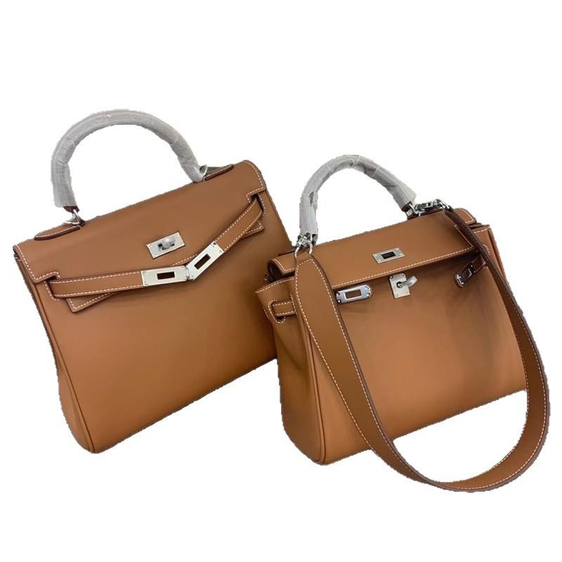Neue Leder Kelly Tasche Swift Leder breiter Schultergurt atmosphärische Handtasche silberne Schnalle weiches Leder Mode einfache Umhängetasche