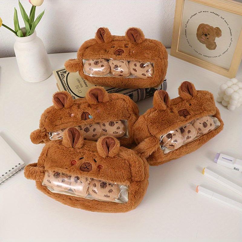 Niedliche Kawaii-Federtasche mit großem Fassungsvermögen, lustige Cartoon-Mode, Capybara-Plüsch-Federmäppchen, Schulbedarf, Geburtstagsgeschenke