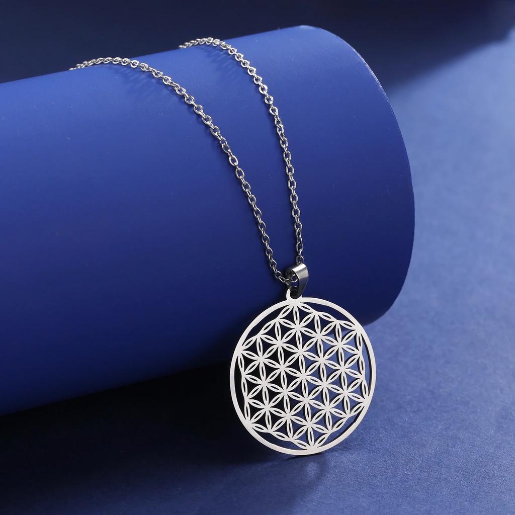 Chakra Flower of Life Necklace Women Sacred Mandala Stainless Steel Geometric Jewelry Gift