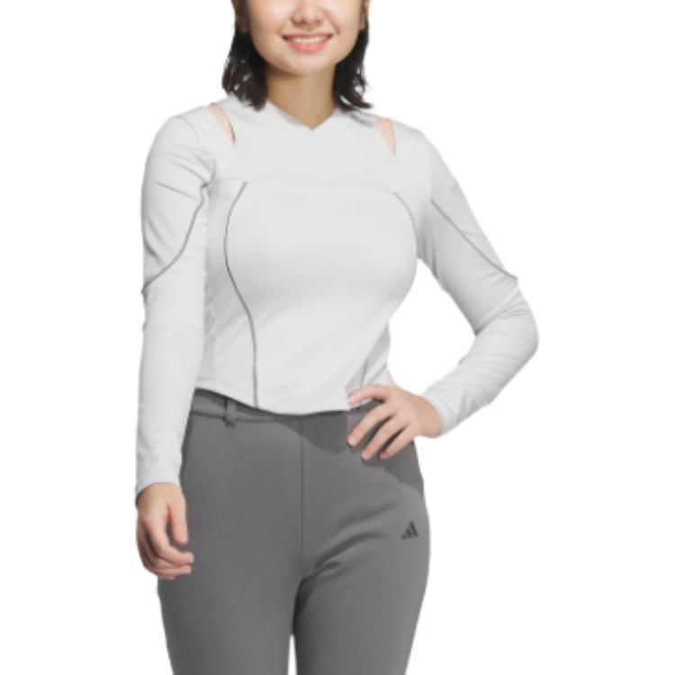 Adidas Aeroready Slim Long Sleeve Top Quick-Drying Hollow Sports Casual Fitted T-Shirt Women tops Light-Gray JJ1085