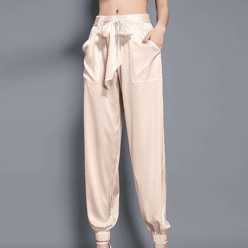 

Укороченные джоггеры из 19мм стрейч-сатина из шелка тутового дерева с эластичной талией на завязках - Облегающий крой, Повседневные брюки 2025 XXL абрикосовый