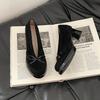 Retro Temperament, Socialite Style, Lady Pedal High Heels, Autumn Suede Bow Thick Heel Mary Jane Single Shoes