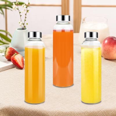 6Pcs Glass Juice Bottles Set 500ml Refillable Clear Glass Water Bottles with Airtight Caps Leak Proof Reusable Juicer Bottles