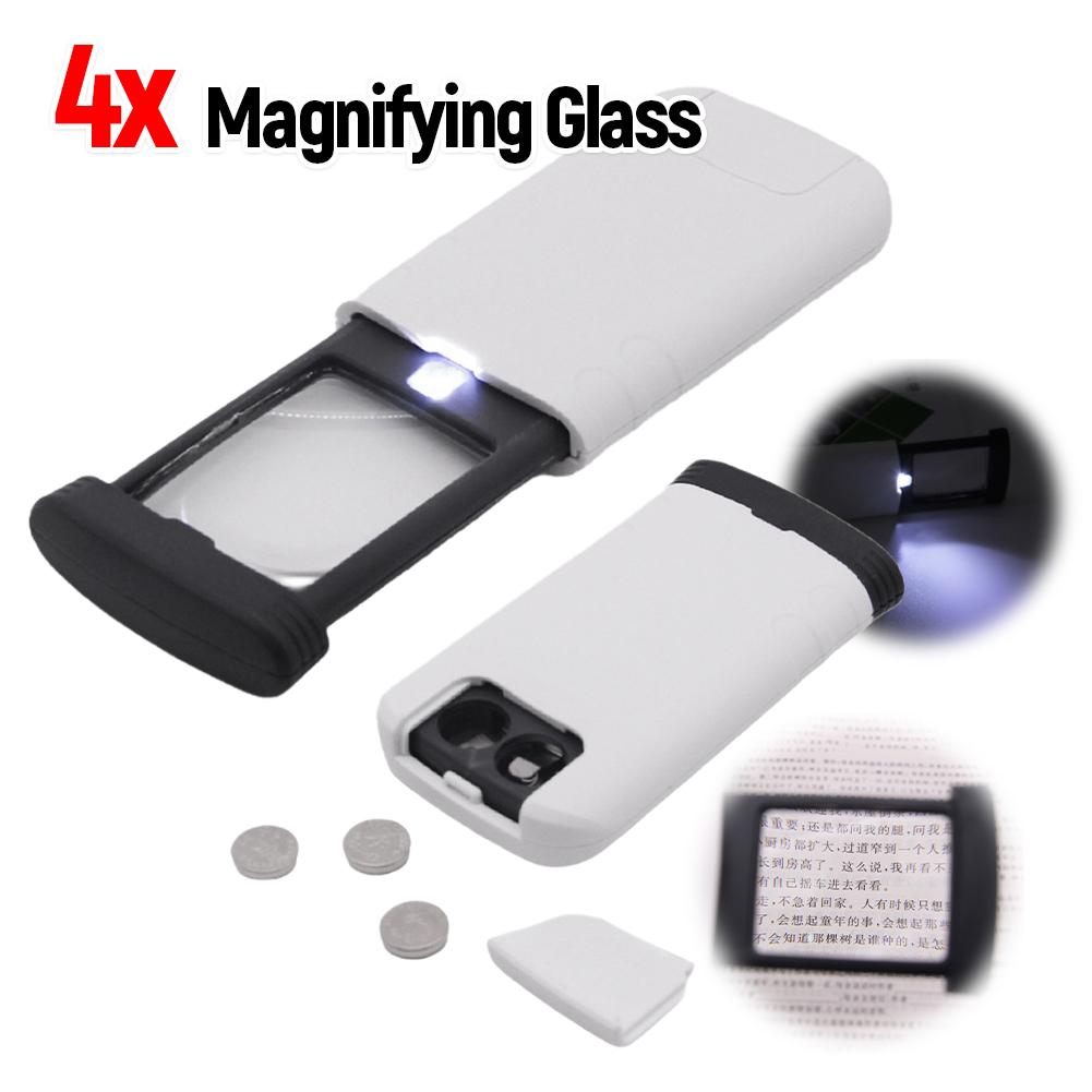 Pull-Out Magnifier Foldable Portable Pocket Loupe Handheld 4x Illuminated Lighted Magnifier with 1 LED Light for Elderly Reading