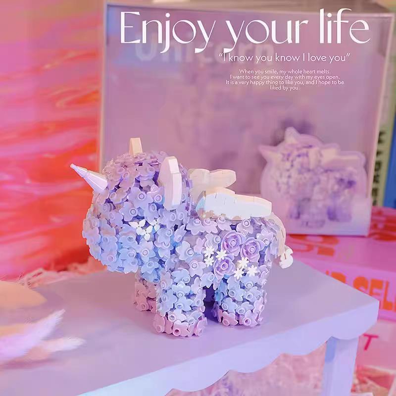 Moonlight Club Flower Unicorn DIY Small Building Blocks Assembly Toys Cute Desktop Accessories Children Birthday Gift