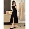 Round Neck Chubby Girl Hepburn Style Waist Black Dress Vest