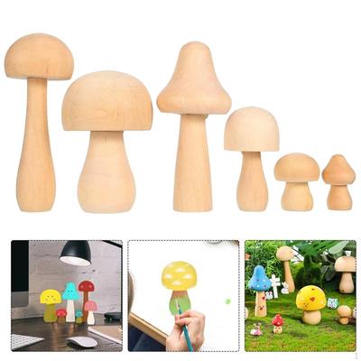 6 Pièces Champignons en Bois Non Finis Poupées à Chevilles Unies Jouets Adultes Enfants Peinture Décor Paysage de Jardin