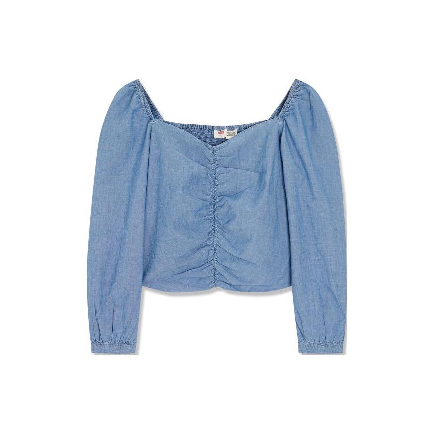 

Женская футболка Levis однотонная, удобная, плиссированная, с длинным рукавом, топы, синяя A7424-0005 XS