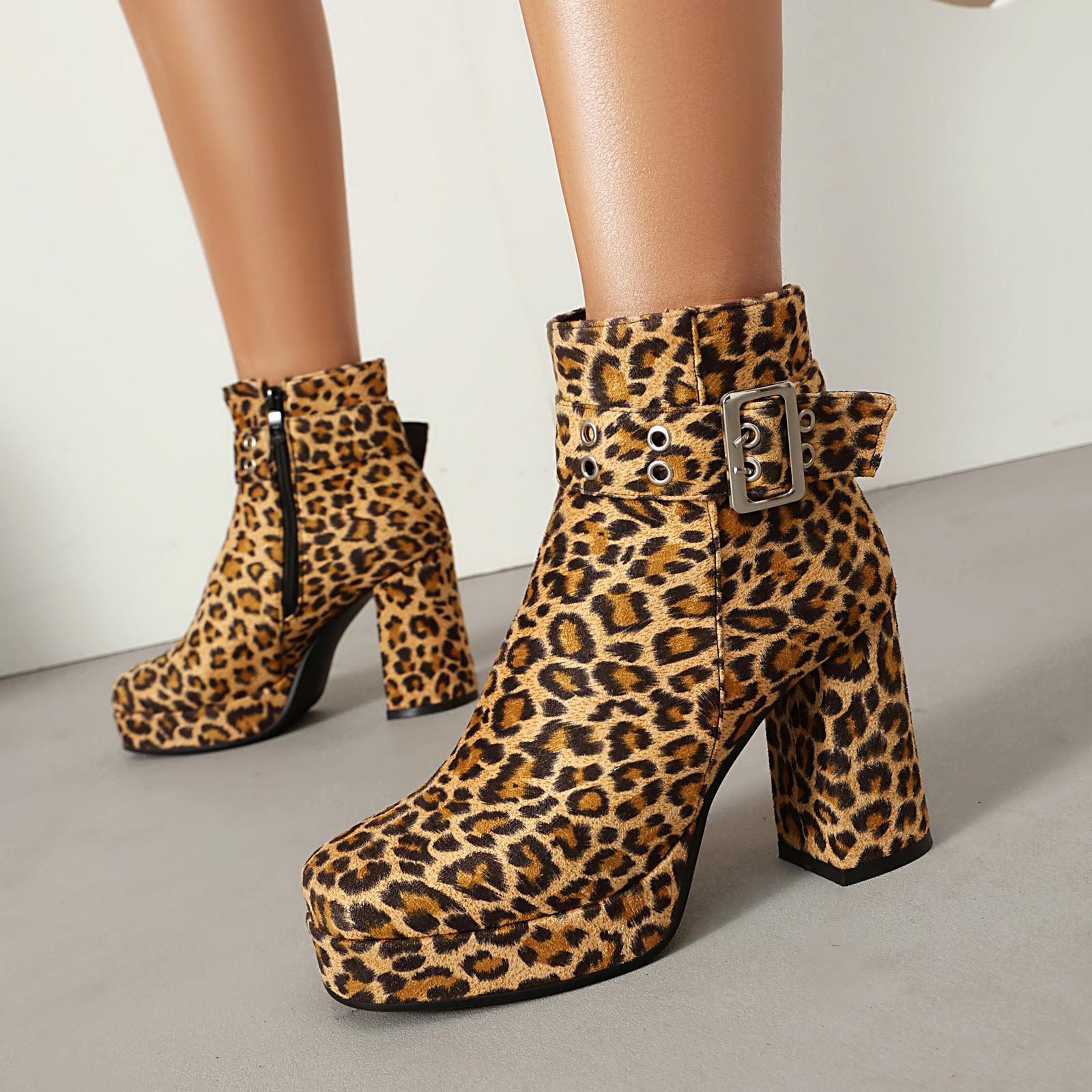 Leopard Suede Short Knight Boots Water