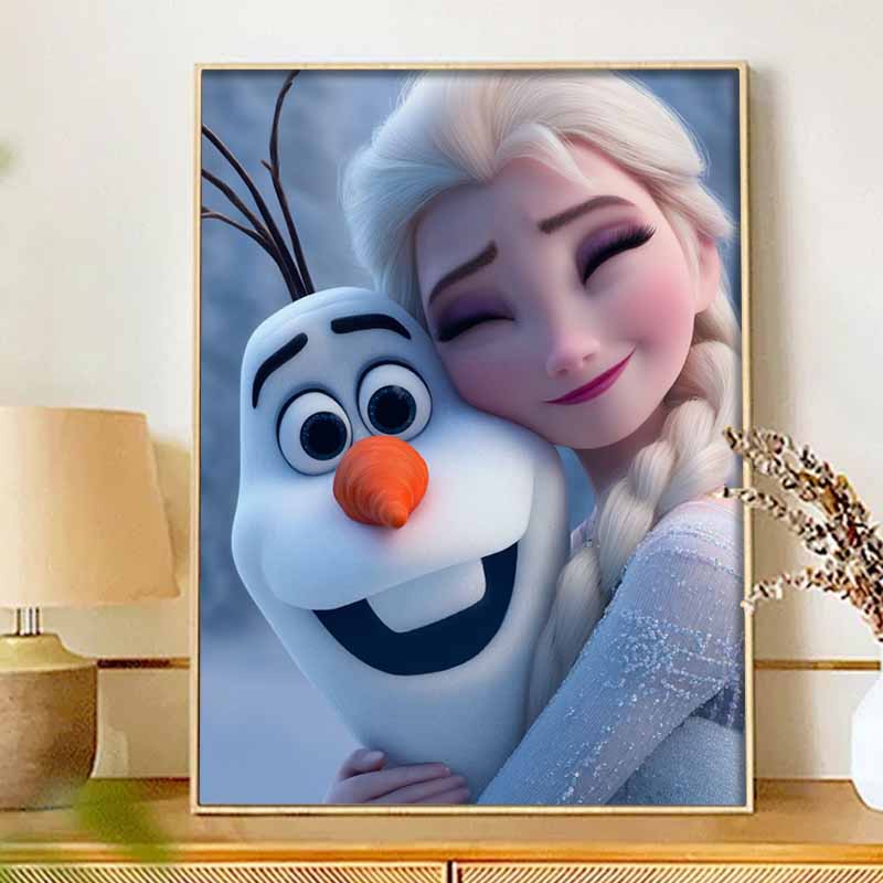 Disney Diamond Art Painting Kit – Elsa Olaf Sparkling Scene Craft, Home Wall Decor, Handmade Gift