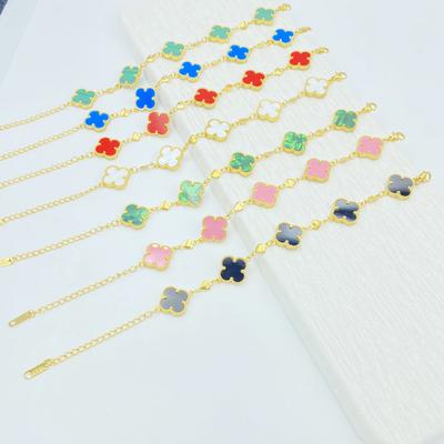 15MM Double Sided Side Slotted Titanium Steel Four Leaf Flower Bracelet Love Fashion Four Leaf Clover Bracelet