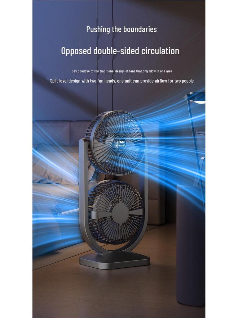 Dual-Head USB Fan: Portable 360° Rotating Desk Fan for Dorms and Outdoors