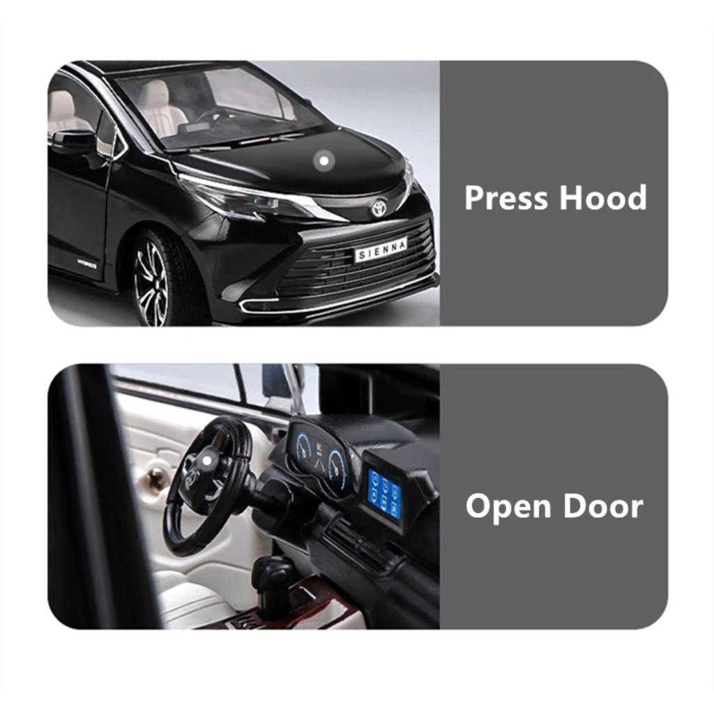 1/24 TOYOTA Sienna MPV Alloy Car Model Diecast Metal Vehicles Car Model High Simulation Sound and Light Collection Kids Toy Gift