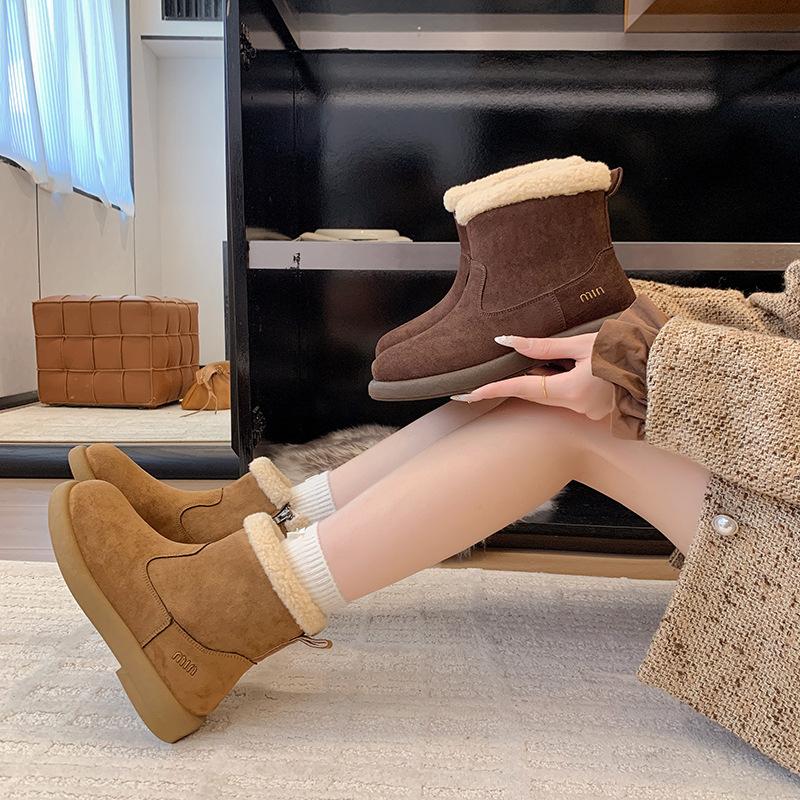 2025 new all-leather boots Martin boots platform-soled Boken shoes plus fluff thermal boots snow boots cotton shoes