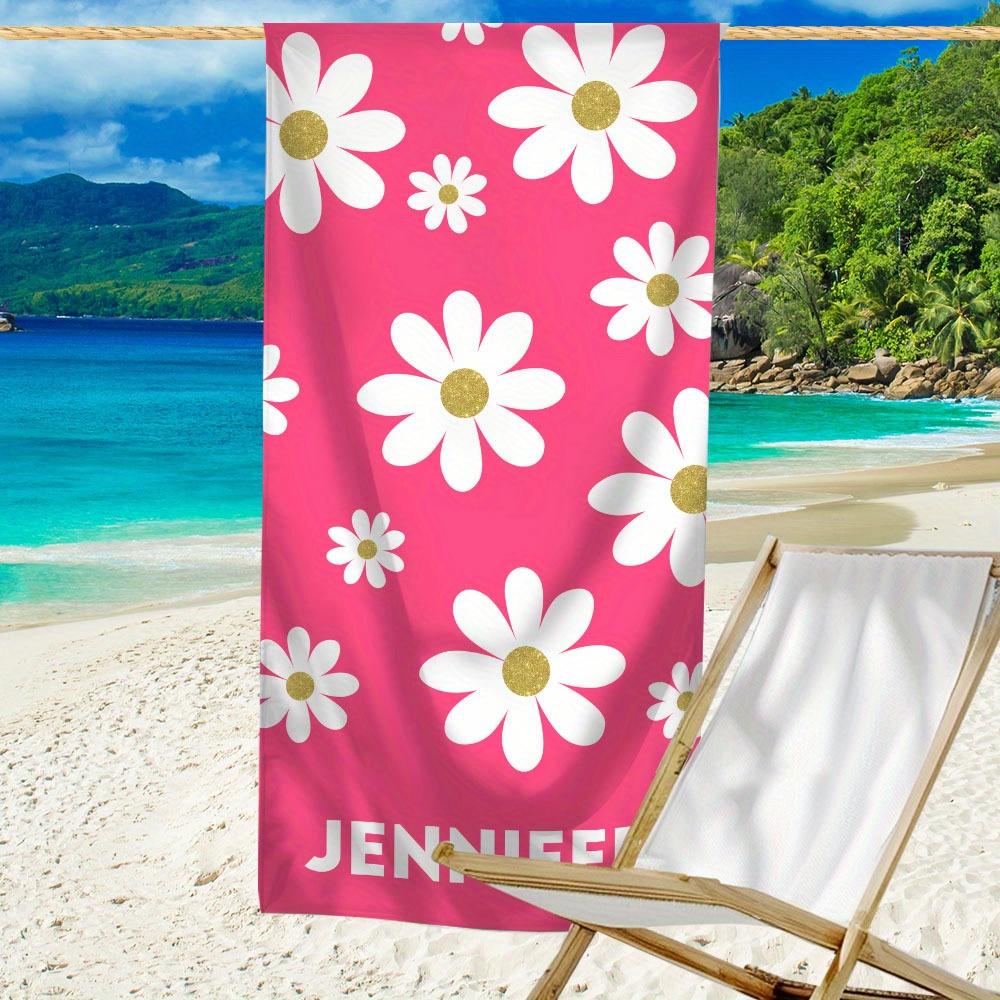 Personalized Beach Towel Daisy Design Custom Name logo Microfiber Beach Towel Thin Absorbent for Beach Swimming Yoga Bath Sports