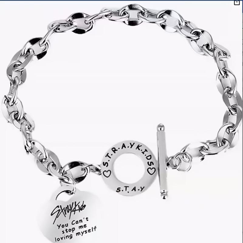Stray Kids Herz-Anhänger Armband, Gliederkette mit Verschluss Kpop Merchandise Modeschmuck Geschenk für Frauen Männer 2 gray