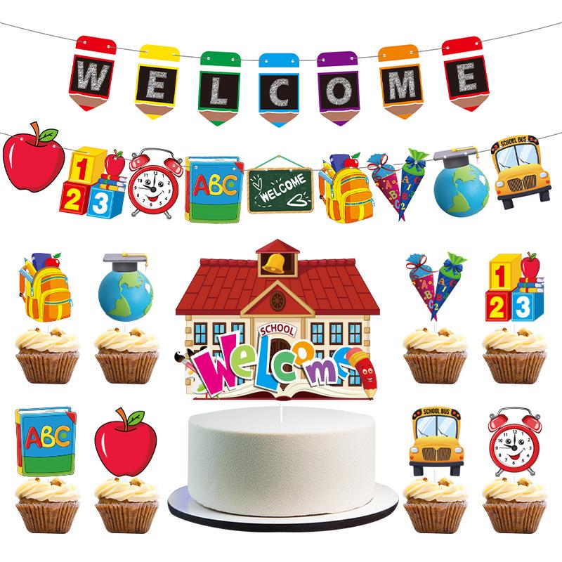 Back-To-School Party Decoration, School Flag, Back-To-School Flag, Card Balloon Set, Printed Latex Photo Props