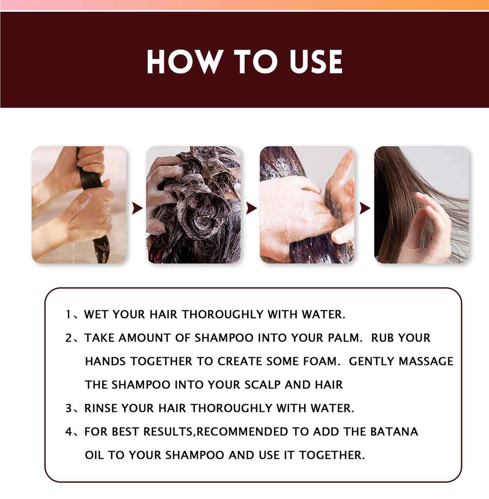 Szampon z olejem Batana na porost włosów, Naturalny szampon przeciw wypadaniu włosów dla przerzedzonych i regenerujący zniszczone włosy do wszystkich rodzajów włosów Codzienna pielęgnacja włosów